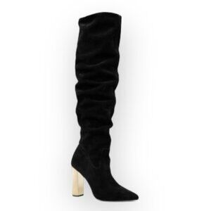MICHAEL Michael Kors Gold Paloma Black Suede  Over The Knee Boot